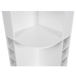 English Elm 70 Inch Corner Bar Cabinet with Stemware Rack Wine Cubbies and Tempered Glass Doors White+Gold N752P508255W