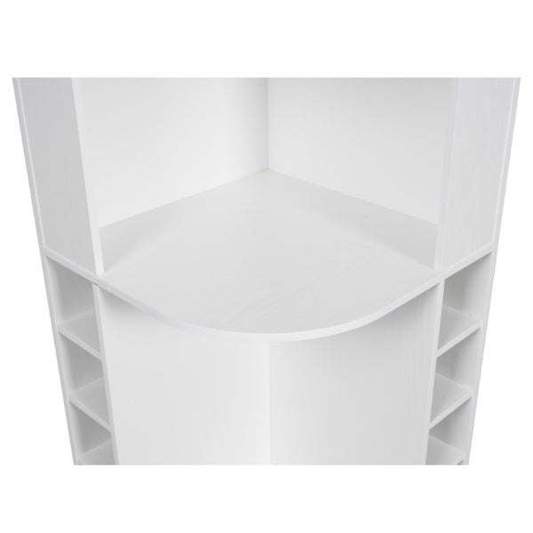 English Elm 70 Inch Corner Bar Cabinet with Stemware Rack Wine Cubbies and Tempered Glass Doors White+Gold N752P508255W