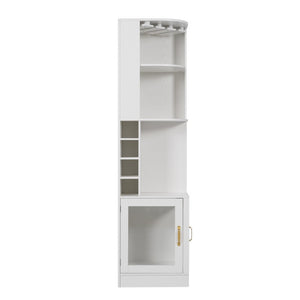 English Elm 70 Inch Corner Bar Cabinet with Stemware Rack Wine Cubbies and Tempered Glass Doors White+Gold N752P508255W