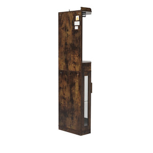 English Elm Corner Bar Cabinet with LED Lighting Mirrored Backing and Stemware Rack Storage Walnut N752P508295D