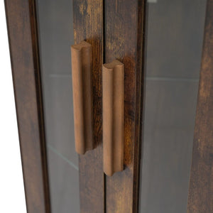 English Elm Corner Bar Cabinet with LED Lighting Mirrored Backing and Stemware Rack Storage Walnut N752P508295D