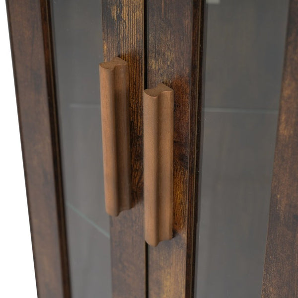 English Elm Corner Bar Cabinet with LED Lighting Mirrored Backing and Stemware Rack Storage Walnut N752P508295D