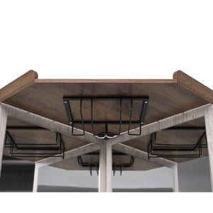 English Elm Corner Bar Cabinet with LED Lighting Mirrored Backing and Stemware Rack Storage Antique White N752P508295W