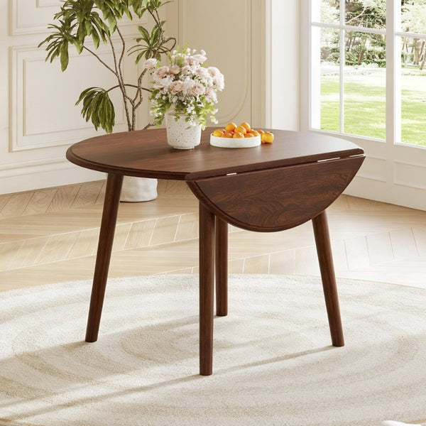 English Elm Round Drop Leaf Birch Veneer Dining Table Seats Four Compact Space Saving Design Cherry N752P540783C