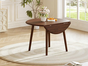 English Elm Round Drop Leaf Birch Veneer Dining Table Seats Four Compact Space Saving Design Cherry N752P540783C