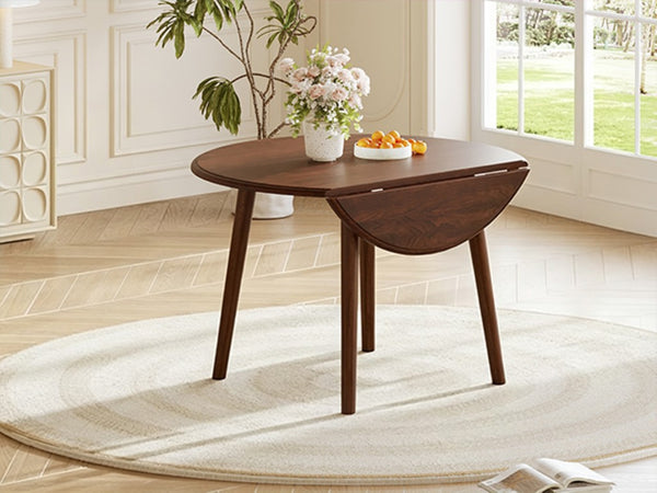 English Elm Round Drop Leaf Birch Veneer Dining Table Seats Four Compact Space Saving Design Cherry N752P540783C