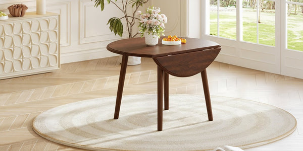 English Elm Round Drop Leaf Birch Veneer Dining Table Seats Four Compact Space Saving Design Cherry N752P540783C