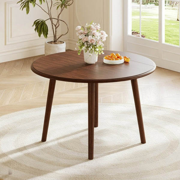 English Elm Round Drop Leaf Birch Veneer Dining Table Seats Four Compact Space Saving Design Cherry N752P540783C