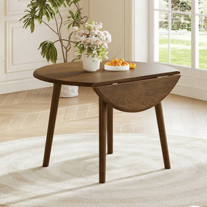 English Elm Round Drop Leaf Birch Veneer Dining Table Seats Four Compact Space Saving Design Walnut N752P540783D