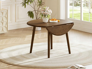 English Elm Round Drop Leaf Birch Veneer Dining Table Seats Four Compact Space Saving Design Walnut N752P540783D