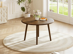 English Elm Round Drop Leaf Birch Veneer Dining Table Seats Four Compact Space Saving Design Walnut N752P540783D