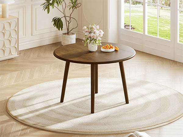 English Elm Round Drop Leaf Birch Veneer Dining Table Seats Four Compact Space Saving Design Walnut N752P540783D