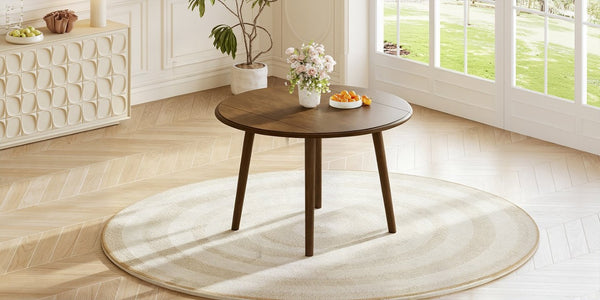 English Elm Round Drop Leaf Birch Veneer Dining Table Seats Four Compact Space Saving Design Walnut N752P540783D