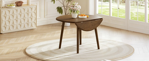 English Elm Round Drop Leaf Birch Veneer Dining Table Seats Four Compact Space Saving Design Walnut N752P540783D