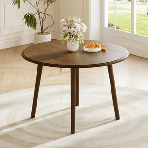 English Elm Round Drop Leaf Birch Veneer Dining Table Seats Four Compact Space Saving Design Walnut N752P540783D