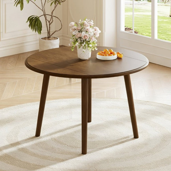 English Elm Round Drop Leaf Birch Veneer Dining Table Seats Four Compact Space Saving Design Walnut N752P540783D