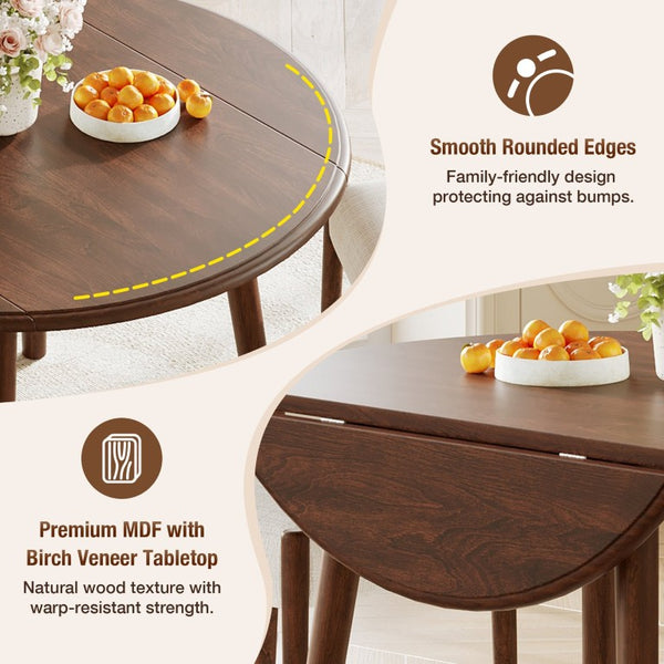 English Elm Round Drop Leaf Birch Veneer Dining Table Seats Four Compact Space Saving Design Walnut N752P540783D