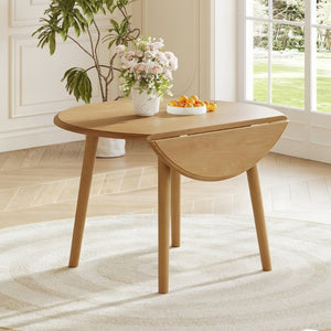 English Elm Round Drop Leaf Birch Veneer Dining Table Seats Four Compact Space Saving Design Natural N752P540783N