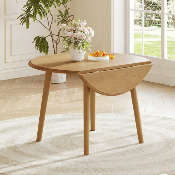 English Elm Round Drop Leaf Birch Veneer Dining Table Seats Four Compact Space Saving Design Natural N752P540783N