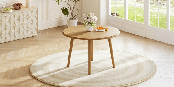 English Elm Round Drop Leaf Birch Veneer Dining Table Seats Four Compact Space Saving Design Natural N752P540783N
