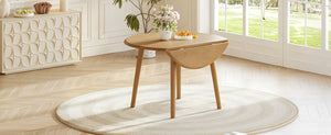 English Elm Round Drop Leaf Birch Veneer Dining Table Seats Four Compact Space Saving Design Natural N752P540783N