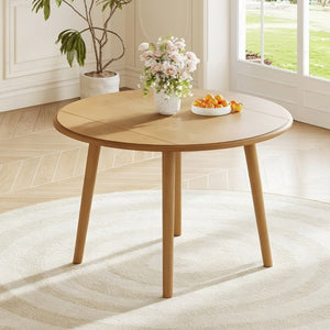 English Elm Round Drop Leaf Birch Veneer Dining Table Seats Four Compact Space Saving Design Natural N752P540783N