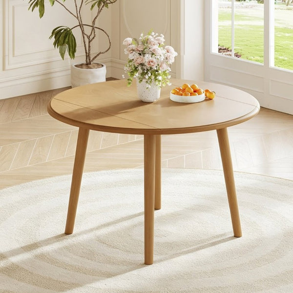 English Elm Round Drop Leaf Birch Veneer Dining Table Seats Four Compact Space Saving Design Natural N752P540783N