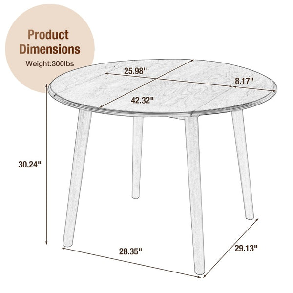 English Elm Round Drop Leaf Birch Veneer Dining Table Seats Four Compact Space Saving Design Natural N752P540783N