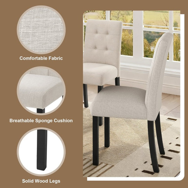 English Elm 6-Piece Modern Dining Set with Walnut Tabletop Geometric Legs Upholstered Chairs Bench Beige N752S000011N
