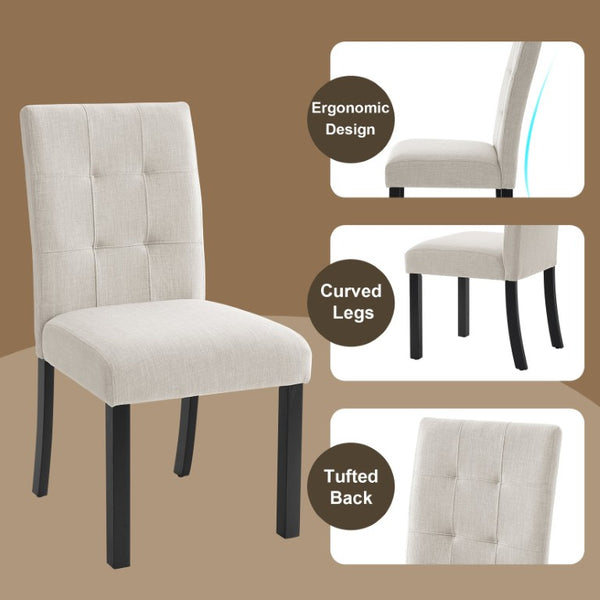 English Elm 6-Piece Modern Dining Set with Walnut Tabletop Geometric Legs Upholstered Chairs Bench Beige N752S000011N