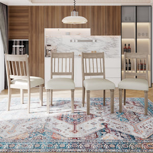 English Elm 6-piece Farmhouse Dining Set Oak Veneer Table Rubberwood Legs 4 Chairs and Bench Brown N752S000031D