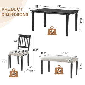 English Elm 6-piece Farmhouse Dining Set Oak Veneer Table Rubberwood Legs 4 Chairs and Bench Grey N752S000031E