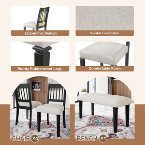 English Elm 6-piece Farmhouse Dining Set Oak Veneer Table Rubberwood Legs 4 Chairs and Bench Grey N752S000031E