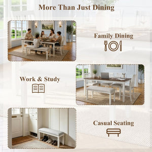 English Elm 6-Piece Farmhouse Dining Set Oak Veneer Extendable Table Upholstered Chairs Bench Brown+Beige N752S000058D