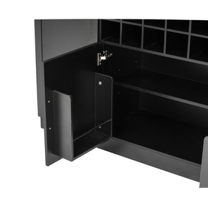 English Elm 70.87 Inch Tall Glass Door Wine Bar Cabinet with Rack and Gold Handles Modern Home Black+Gold 47.24 L x 15.75 W x 70.87 H N752S000072B