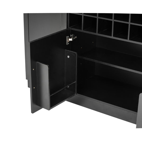 English Elm 70.87 Inch Tall Glass Door Wine Bar Cabinet with Rack and Gold Handles Modern Home Black+Gold 47.24 L x 15.75 W x 70.87 H N752S000072B