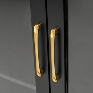 English Elm 70.87 Inch Tall Glass Door Wine Bar Cabinet with Rack and Gold Handles Modern Home Black+Gold 47.24 L x 15.75 W x 70.87 H N752S000072B