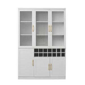 English Elm 70.87 Inch Tall Glass Door Bar Cabinet with Wine Rack and Gold Handles for Dining Rooms N752S000072W