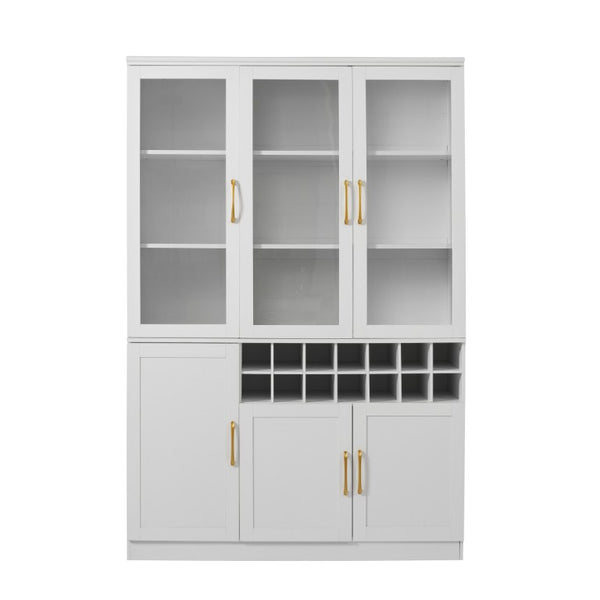 English Elm 70.87 Inch Tall Glass Door Bar Cabinet with Wine Rack and Gold Handles for Dining Rooms N752S000072W