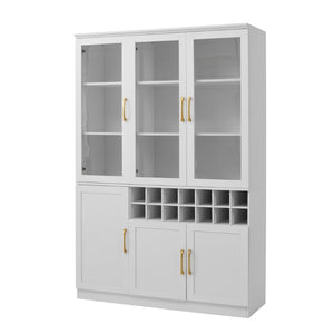 English Elm 70.87 Inch Tall Glass Door Bar Cabinet with Wine Rack and Gold Handles for Dining Rooms N752S000072W