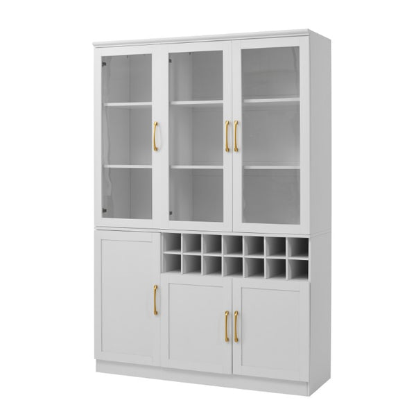English Elm 70.87 Inch Tall Glass Door Bar Cabinet with Wine Rack and Gold Handles for Dining Rooms N752S000072W