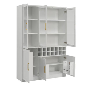English Elm 70.87 Inch Tall Glass Door Bar Cabinet with Wine Rack and Gold Handles for Dining Rooms N752S000072W