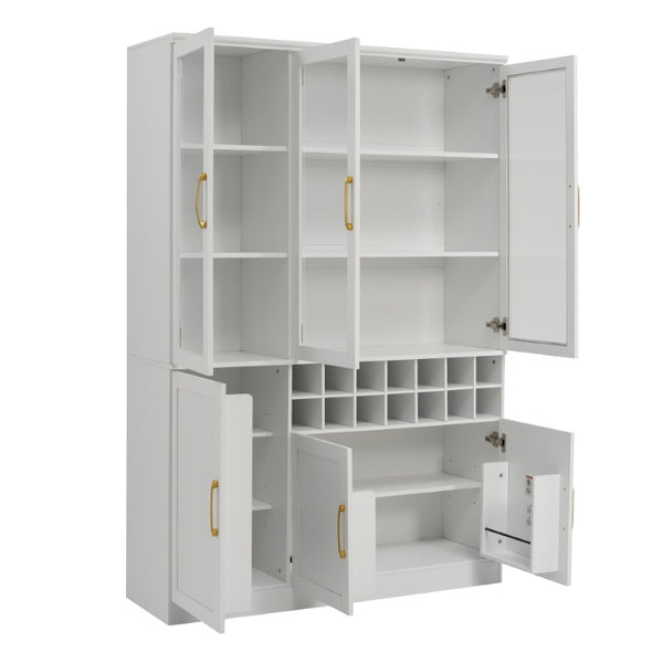 English Elm 70.87 Inch Tall Glass Door Bar Cabinet with Wine Rack and Gold Handles for Dining Rooms N752S000072W