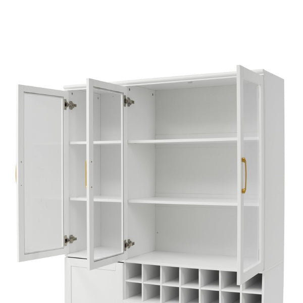 English Elm 70.87 Inch Tall Glass Door Bar Cabinet with Wine Rack and Gold Handles for Dining Rooms N752S000072W