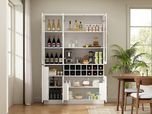 English Elm 70.87 Inch Tall Glass Door Bar Cabinet with Wine Rack and Gold Handles for Dining Rooms N752S000072W