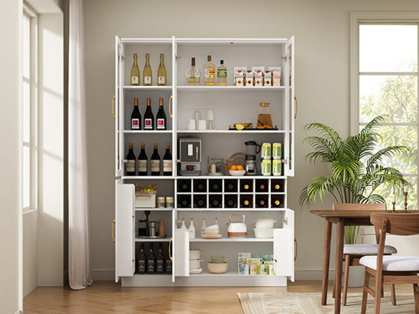 English Elm 70.87 Inch Tall Glass Door Bar Cabinet with Wine Rack and Gold Handles for Dining Rooms N752S000072W