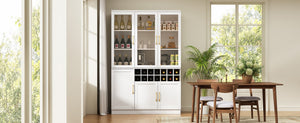 English Elm 70.87 Inch Tall Glass Door Bar Cabinet with Wine Rack and Gold Handles for Dining Rooms N752S000072W