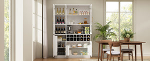 English Elm 70.87 Inch Tall Glass Door Bar Cabinet with Wine Rack and Gold Handles for Dining Rooms N752S000072W