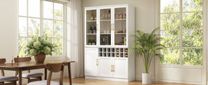 English Elm 70.87 Inch Tall Glass Door Bar Cabinet with Wine Rack and Gold Handles for Dining Rooms N752S000072W