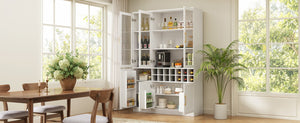 English Elm 70.87 Inch Tall Glass Door Bar Cabinet with Wine Rack and Gold Handles for Dining Rooms N752S000072W